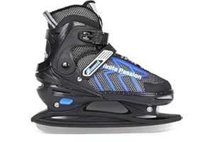 XIUWOUG Verstellbar Eishockey Schlittschuhe für Herren Damen Erwachsene Kinder, Edelstahl Ice Skates, Eislaufschuhe mit Schnellschnürsystem & Push-Lock-Schnalle für Sicheren Halt
