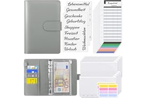 ‎KONVINIT KONVINIT Budget Binder,A6 Ringbuch Budget Planner,Budget Organizer,Geld Sparen Mappe mit Geldumschläge für Budgetierung,Budgetbogen,Etiketten,Geschenke für Frauen,grau