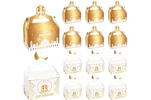BOOAEE 12 Boîtes de Faveur Eid Mubarak, Sacs Eid Mubarak, Sacs de Faveur pour le Ramadan, Sacs de Faveur Ramadan pour Emballage Cadeau Eid Sacs de Friandises au Chocolat, Sacs de Bonbons Ramadan