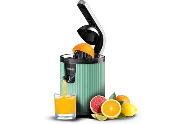 Cecotec Presse-agrumes électrique à bras pour oranges et agrumes Xqueeze RetroJuice 600 Green. 600W, Style rétro, filtre en acier inox, cône plastique, levier pour extraire la pulpe, Anti-gouttes
