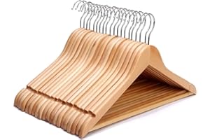 ZYBUX - Set of 20 Wooden Coat Hanger | Hangers for Adults with Round Trouser Bar and Shoulder Notches | Hangers for Dresses, Skirts, Tops, Jackets | Durable and Space Saving -- Wardrobe Hangers | 44cm