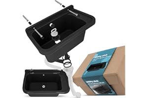 INSTALGURU Évier Commercial a Chambre Industriel avec étagère Profond Extérieur Lave-Mains Jardin Garage Buanderie Salle de Bains Usine Monochambre 60 x 34 x 21 cm Noir