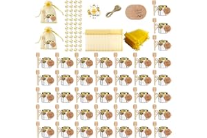 Hapneyea 40 paquetes de latas de miel de vidrio de 1,5 onzas con cucharas,colgantes de abejas,bolsas de regalo,tarjetas de agradecimiento,pegatinas - adecuadas para regalos para bebés,bodas y fiestas