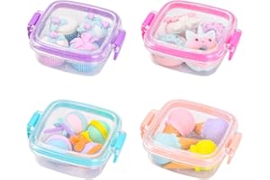 DAELESR 4 Boxes Novelty Pencil Erasers, Cute Eraser Set for Kids, Eraser for School Stationery, Food Rubber Erasers, Children's Birthday Party Eraser for Learning Drawing Playing and Reward Gifts (A)