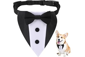 KALIONE Pet Party Tuxedo Set - Wedding Bandana Collar with Bow Tie, Adjustable Dog Tuxedo Suit for Small, Medium, Large Dogs (Neck 12.5”-21”)