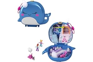 Polly Pocket GKJ52 - Narwal-Eisspaß Schatulle mit lustigen Überraschungen, den kleinen Puppen Polly und Lila, Husky mit Schlitten, Eisbär-Figur und Stickerbogen; Spielzeug für Kinder ab 4 Jahren
