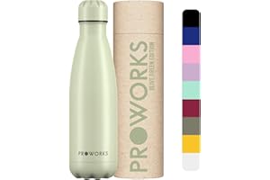 PROWORKS Bottiglia Acqua in Acciaio Inox, Senza BPA Vuoto Isolato Borraccia Termica in Metallo per Bevande Calde per 12 Ore & Fredde 24 Ore, Borraccia per Sport e Palestra - 1 Litre - Verde Oliva
