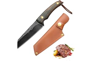 Fubinaty Couteau de chef couteau à steak Couteaux de cuisine de camping Couteau de cuisine d'extérieur forgé à la main Acier à haute teneur en carbone Couteau universel avec étui en cuir