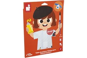 Janod - Tablier de Peinture Enfant dès 18 mois - Taille 82 à 110 cm - Manches Longues - Tablier de Protection Idéal Peinture, Loisirs Créatifs, Activités manuelles - Imperméable - J07404