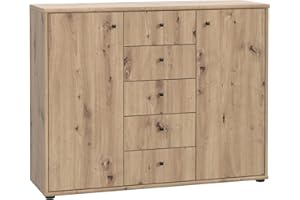 FORTE TEMPRA 2 Kommode mit 2 Türen und 5 Schubladen, Holzwerkstoff, Artisan Eiche Dekor, (B x H x T) 108,8 x 85,5 x 34,8 cm