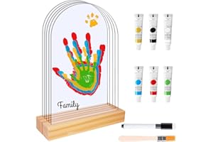 LURICO Handabdruck Set Familie mit Platz für 5, Baby Handabdruck und Fußabdruck Set, Massivholzsockel und Acrylplatten, Ideal als Baby Geschenk, Zimmerdekoration für Kleinkinder