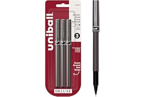 uni-ball Deluxe Rollerball Pens, Micro Point (0.5mm), Black, 3 Count