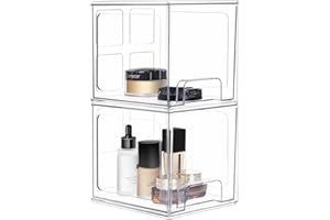 Greentainer Kosmetik-Organizer-Schubladen,Stapelbare Transparenter Acryl-Make-up-Organizer, Schreibtisch-Schubladen-Aufbewahrungsbox für Waschtisch, Badezimmer, Schlafzimmer (Zwei hohe Boxen)