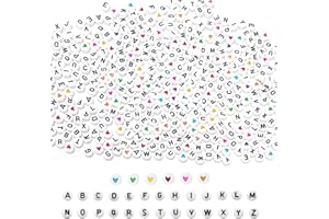 YMJD 450pcs KIT - 12 par Lettre, 352 Perles Lettres Acrylique Alphabet Plate avec 100 Perles de Cœur pour DIY la Fabrication de Bijoux, Bracelets Colliers Bagues Artisanat (noir)