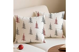 Avalune Cojines Navidad Funda Cojin 45x45 árbol de Navidad Gris y Rojo Fundas Cojines Navideños Funda de Almohada del Sofá Decoración Cubierta Decorativo para Sala de Estar Sofás Juego de 2