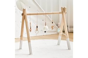 Arche de jeu Montessori en bois WOODEN TEETHER avec 5 jouets sensoriels amovibles | Cadeau pour nouveau-né à partir de 0 mois