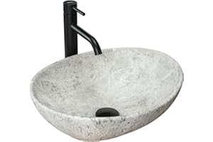 Rea LAVABO SOBRE ENCIMERA SOFIA LIGHT STONE Lavabo de Baño 410 x 345 x 150 mm en Cerámica (Gris, imitación piedra)