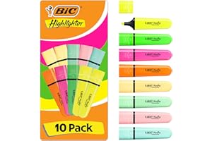BIC Marking Flat Highlighter Pens with Modular Chiselled Nib (1.2 mm-4.6 mm) - Assorted Neon and Pastel Colours, Pack of 10