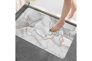 DEXI Non-Slip Bath Mat 40 x 60 cm, Super Absorbent Quick Drying Thin Bathroom Mats for Bathtub Side Floor, Easy to Clean, Light Grey