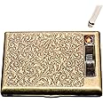 MUniqe Metal Cigarette case Double Sided Spring Clip Open Pocket Holder with Electric Lighter for 85mm Cigarettes Case Holder,King Size,Protective Security Wallet for Men and WOM