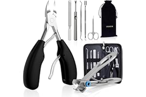 INXEN Toe nail Clippers for Thick Nails, Professional Nail Clippers Manicure Set, Podiatrist Ingrown Toenail Clippers, Stainless Steel pedicure sets for feet,Toenail Scissors for Seniors，Black