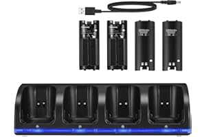 SOONHUA Station de Charge Wii 4 en 1 Wii Station de Charge de Contrôleur 4 en 1 avec 4 Piles Rechargeables Et Indicateurs LED pour Télécommande Wii - Noir
