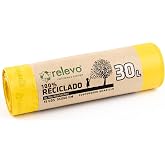 Relevo Yellow Self-Seal Trash Bags - 30L (W55cm x H60cm), 15 Bags per Roll | Extra Strong Trash Bags | 100% Recycled LDPE | B