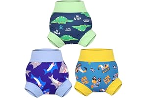 MOEMOE BABY Pannolino da nuoto, Riutilizzabile Costume Contenitivo per Bambini Neonato Neonata,3 pezzi,verde,L/3T/3-4 Anni