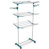 LIVIVO 3-Tier Freestanding Clothes Airer Rack Featuring Swivel Hooks and Castors for Indoor or Outdoor Use
