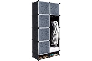 Froadp Fällbara garderober, 8 fack, hyllsystem, 157 x 70 x 35 cm, garderobsskåp i plast för garderob, gör-det-själv-hyllsyste