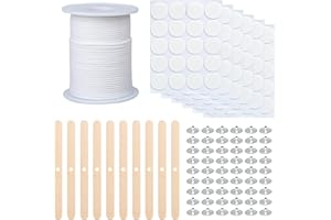 OKTAYOCUM 200ft Candle Wicks, Smokeless Natural Cotton Candle Wicks, with 10 Wooden Sticks, 100 Stickers, and 100 Wax Wick Holders, Candle Making Supplies Kit for Candle Making and DIY Project