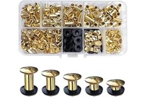 SHSMPXOY 100 Sets Chicago Screws Posts M5*4/6/8/10/12mm Chicago Book Binding Screws Rivets for Leather Metal Rivet Replacement Repair for DIY Book Scrapbook Bookbinding, Bags,Collars(Gold)