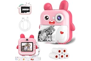 TOYOGO Appareil Photo instantané pour Enfants, Appareil Photo numérique 32G, écran 2,4 Pouces, 1080P & 12 MP HD Dual Lens, 5 Rouleaux Papiers, Cadeaux d'anniversaire et de Noël pour garçons et Filles