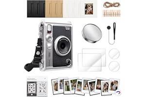 HIYQIN Transparente Tasche und Zubehörset für Fujifilm Instax Mini EVO, für Instax Mini EVO Tasche, Objektivdeckel, LCD-Displayschutz, Objektiv-PET-Folien, Bilderrahmen und Aufkleber