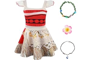 M MUNCASO Disfraz de Moana para niñas, vestido de fiesta de princesa, ropa de aventura para niñas, cumpleaños, vacaciones, Halloween, cosplay, conjunto de ropa sin mangas para niños