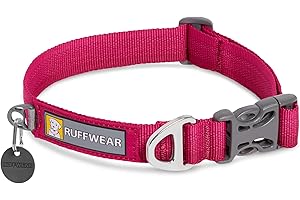 RUFFWEAR Front Range Dog Collar, Strong Tubelok Webbing, Aluminium Lead Attachment Ring & Side-Release Buckle, Bright Everyday Stylish & Durable Neck Wear Accessory, Hibiscus Pink (Medium, 36-51 cm)