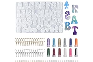 VirtuGro 73Pcs Alphabet Resin Moulds Kit Letter Silicone Moulds for Resin Casting Epoxy Resin Mould with Hanging Hole Resin Keyring Making Kit Jewellery Making Moulds for DIY Craft