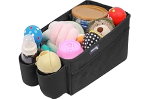 APRAMO Auto Organizer wasserabweisende Rücksitztasche, Utensilientasche für den Kindersitz mit 2 Getränkehalter, Gurtbefestigung Aufbewahrung Tasche, 600D Oxford Stoff Aufbewahrungsbox