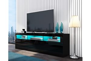 SHDFFHZ TV Units for Living Room, TV Stand Unit Black Matt Body and High Gloss Front 2 Doors 2 Drawers TV Cabinet 160cm with RGB LED Light