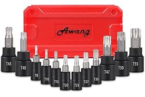 Awang Torx Bit Socket Set 13 Pieces, T8 - T60 Bits Set for Torque Wrenches and Drills, S2 Alloy Steel