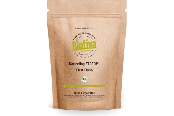Biotiva Darjeeling First Flush Organic 250g - Top Organic Svart te - flaska och kontrolleras i Tyskland (DE-ECO-005) - vegan - löst blad te