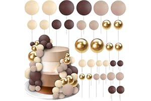 XSSTARMI 32 Pack Mini Balloon Cake Topper Colorful Brown Beige Balls Decorations Mix Size Faux Balls DIY Cake Insert Decorations for Baby Shower Wedding Bridal Shower Birthday Party Cake Decorations