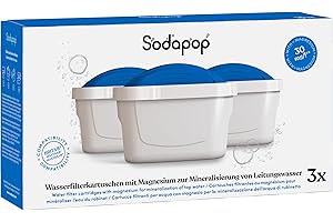Sodapop 3 cartucce per filtro dell'acqua in magnesio, compatibili con BRITA®* MAXTRA®* e MAXTRA+®* filtro acqua con sistema PerfectFit* che pulisce l'acqua potabile e arricchisce con magnesio