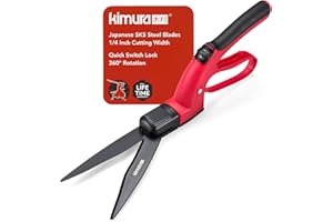 Kimura® Pro Grass Shears - Premium Lawn Shears with 360° Rotating Head, Japanese SK5 Steel Blades, Lightweight, Ergonomic TPR Coated Handles, Ideal Garden Shears for Edging and Trimming - 370mm