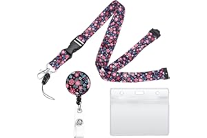 PEYGRE Retractable Lanyard Neck Strap with Retractable Badge Reel and ID Card Badge Holders, Name Badge Holders with Lanyards for Neck Business Office Exhibition School - Small Flower