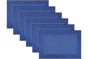 pigchcy Placemats Vinyl Twill Weave Heat-Resistant Table Mats Washable Kitchen Placemats for Dinig Table Set of 6 (45 x 30cm, Navy Blue)