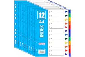 JIANTA [Lot de 10] Intercalaires pour classeurs A4, 12 pièces, Intercalaires A4 avec 12 onglets, Intercalaires classeurs ouleur en PP solide pour classeurs à levier, classeurs, reliure