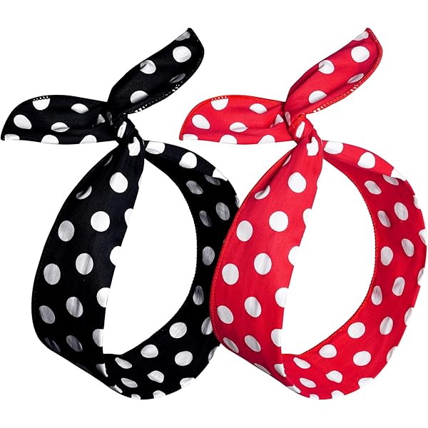 2 Pcs Retro Polka Dot Head Scarves – 1940s Land Girl Style Bow Headbands For Women, Red & Black Boho Vintage Accessory