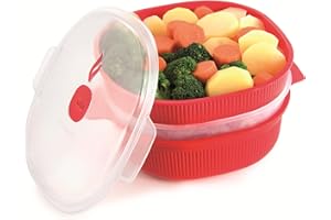 Snips Parowar do kuchenki mikrofalowej, parowar z 2 tacami, pojemnik do kuchenki mikrofalowej, 4 litry, czerwony, 26,5 x 22 x 13,5 cm, wyprodukowano we Włoszech, 0% bez BPA i ftalanów