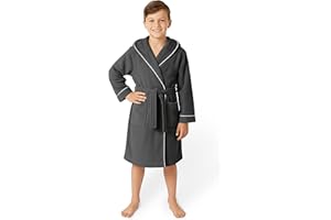 LAYNENBURG Premium Bademantel Kinder & Teenager mit Kapuze - 100% Baumwolle - OEKO TEX Standard 100 - flauschiges Frottee - Größen 110 bis 176